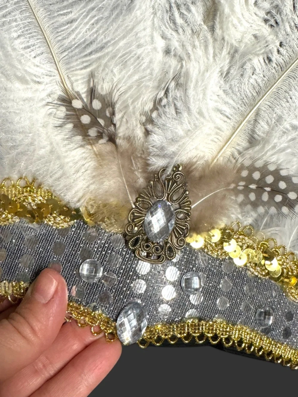 White Feather Carnival Headpiece, Mardi Gras Showgirl Headdress